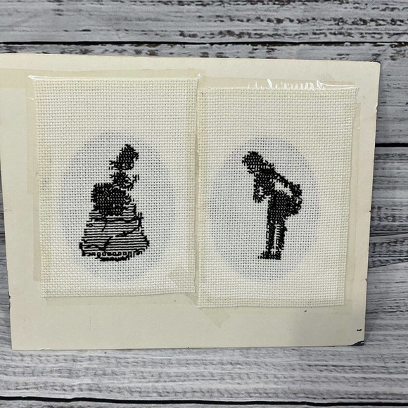 Vintage Pictures Cross Stitch Old English Colonial Man Woman Crafts Cottagecore - Picture 5 of 5